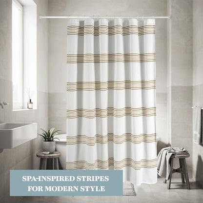 LANE LINEN Waterproof Shower Curtain - 72W x 72H - 2 in 1 Fabric Design with Built in Laminated Inner Layer - No Liner Needed - Quick Dry & Machine Washable - Header with Rust Proof Grommets - Beige - color: Laminated - Beige, size: 72"W x 72"L (Pack of 1