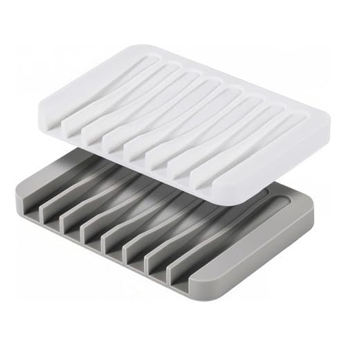Asltw 2 PCS Soap Holder, Self Draining Soap Dishes, Premium Silicone Soap Holder, Bathroom, Kitchen, Sponges, Keep Soaps Bars Dry Clean, Extend Life Easy Clean Non - Slip Design