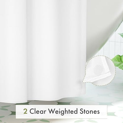 Long Shower Curtain Liner Washable 72x80 Inches, White Shower Liner Fabric with 2 Bottom Stones, Waterproof 2-in-1 Shower Curtain and Liner, 12 Grommet Holes, 120 GSM, White - color: White, size: 72"W x 80"L (Pack of 1)