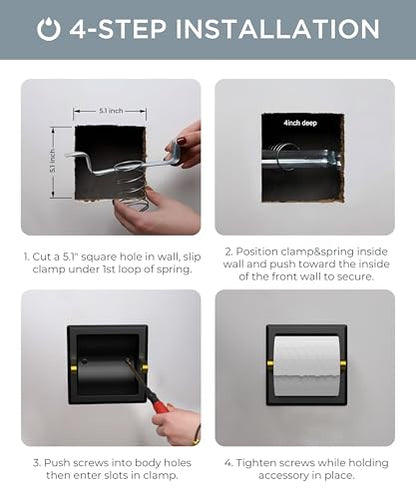 FORIOUS Recessed Toilet Paper Holder for Mega Rolls, Black and Gold | Stainless Steel Tissue Roll Holder Wall Mount for Bathroom Space-Saving Design, in Wall Toilet Paper Dispenser Insert - color: Black&gold