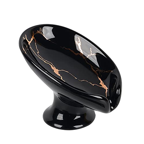 Soap Dish, Ceramic Soap Holder Self Draining Leaf Shape Bar Soap Holder, Marble Look Black Drain Soap Dish Holder for Bathroom, Easy to Clean Keeps Soap Dry, ANTIS'S HOME - color: 1pcs-black