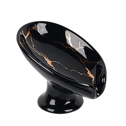 Soap Dish, Ceramic Soap Holder Self Draining Leaf Shape Bar Soap Holder, Marble Look Black Drain Soap Dish Holder for Bathroom, Easy to Clean Keeps Soap Dry, ANTIS'S HOME - color: 1pcs-black