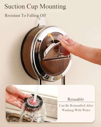 No-Drill Suction Cup Towel Bar 3 Arm 180° Rotating, Stainless Steel & Wood Knobs Suction Towel Bar, Wall Mounted Towel Rack for Bathroom Kitchen, Reusable