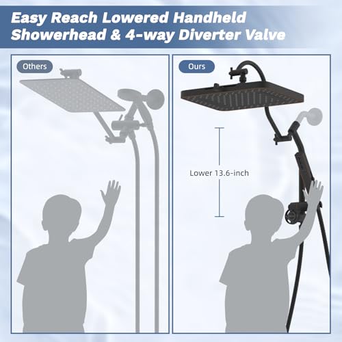 Hibbent 5-Mode 13" Shower head, 4-Mode Handheld Spray Oil-Rubbed Bronze | cUPC Certified High Pressure Rain Showerhead Combo, All Metal 4-way Diverter Extension Arm & Handheld Spray, 71'' Hose - color: Oil Rubbed Bronze, style: Square 13"