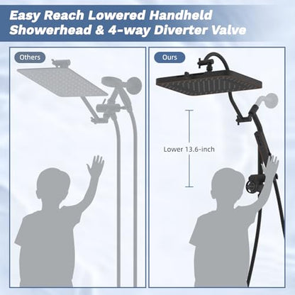Hibbent 5-Mode 13" Shower head, 4-Mode Handheld Spray Oil-Rubbed Bronze | cUPC Certified High Pressure Rain Showerhead Combo, All Metal 4-way Diverter Extension Arm & Handheld Spray, 71'' Hose - color: Oil Rubbed Bronze, style: Square 13"