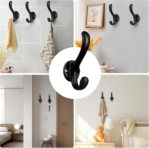 8 Pack Coat Hooks Wall Mount Heavy Duty Utility Retro Double Hooks for Hanging Coats,Hat, Towel, Key, Robe, Scarf, Bag, Cap (Black) - color: 8 Pack-Black