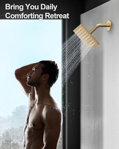 Shower Faucet Set, 10" & 6" Dual Rainfall Shower Heads System for Wall Mount with Slide Bar & Handheld Sprayer, Brushed Gold - color: Brushed Gold