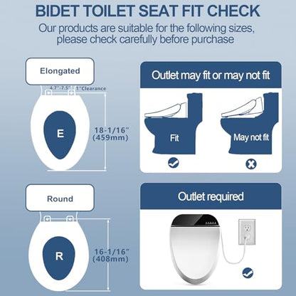 Combier Electric Bidet Toilet Seat Elongated, Wash Dry Soft Close Remote | Heated Warm Water Spray, Self-Clean Nozzle, Warm Air Drying, Silent Soft Close Lid, Ideal for Home & Hotel Bathroom Use