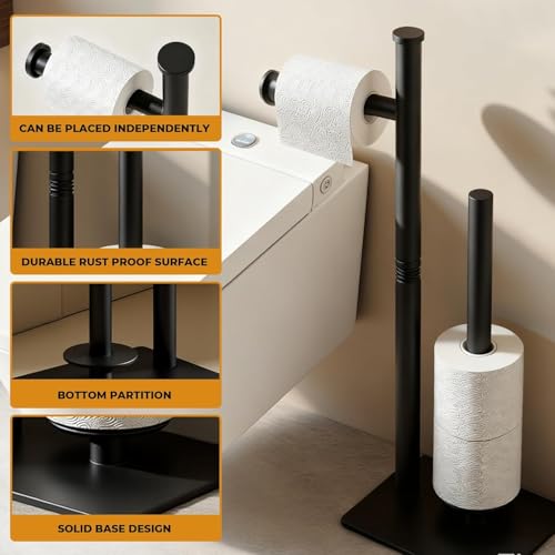 Freestanding Toilet Paper Holder Stand for Bathroom, Matte Black, 4 Rolls | 304 stainless steel bathroom tissue holder keeps 1 roll ready and stores 3 spare rolls with a stable non-slip floor base - size: Style 1
