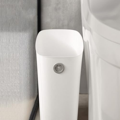 Tyenaza Small Trash Can, Plastic Wastebasket Slim Open Top Garbage Container Bin for Narrow Spaces Bedroom, Office, Living Room, Laundry,Toilet (White) - color: White