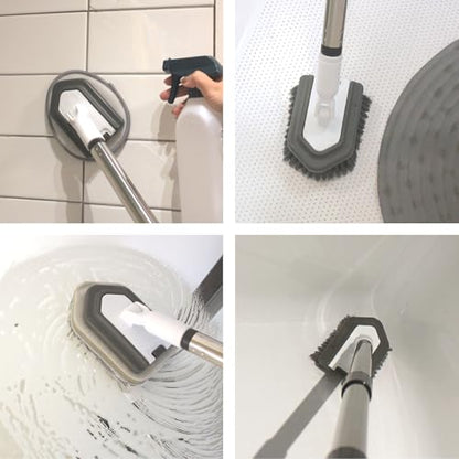 Floor Scrub Brush, 5 in 1 Tile Tub Scrubber with 56" Adjustable Long Handle and 5 No Scratch Scrubber Heads for Bathroom, Kitchen, Toilet, Bathtub