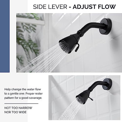 Angle Simple High Flow Shower Spray Head Adjustable, G 1/2, Matte Black | Brass, Swivel High Pressure Shower Head, Adjustable Angle and Water Flow, No Flow Restrictor, Easy to Wash Clean - color: Matte Black