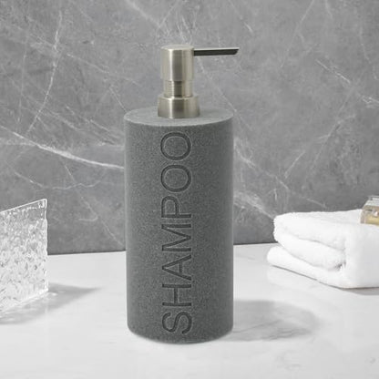 Resin Neutral Gray Sandstone Shampoo Engraved Bottle Refillable Pump Dispenser, Durable Waterproof Resin Construction for Bath, Shower - Gray Sandstone Satin Nickel Pump - color: Gray Sandstone Resin, Nickel Pump - Shampoo