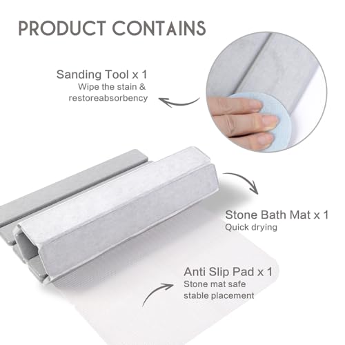 BoxedHome Large Stone Dish Drying Mat for Kitchen Counter, Foldable Diatomaceous Earth Water Absorbing Mat, Bottles Cups 24"(L) 16"(W), Light Gray - color: Light Grey