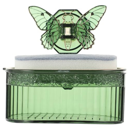 Outanaya Wall Mounted Soap Dish Butterfly Cup Draining Bar Soap Holder for Shower and -Saving Sponge Storage Easy to Install - color: Green