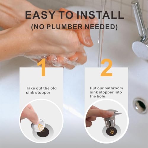 WELLUP Bathroom Sink Stopper,Sink Drain Stopper Pop Up Strainer Brushed | 2 Pack Brushed Sink Stopper Replacement,Bathroom Sink Drain Stopper with Hair Catcher,Fit 1 1/8"-1 1/2",Anti-Clogging Design - color: Brush