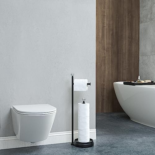 KASUNTO Toilet Paper Holder for Bathroom, Heavy Weighted Metal Free Standing Toilet Paper Holder Stand with Crystal Ball, Toilet Paper Roll Stand for Bathroom Accessories (Matte Black) - color: B- Matte Black