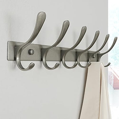 SKOLOO Coat Rack Wall Mounted - 6 Hooks, Pack of 2, Heavy Duty, Stainless Steel, Metal Wall Hanger, Sturdy Coat Hooks for Hanging Coats, Jacket, Clothes, Hat, Matte Grey - color: Matte Grey, size: 6 Hook(2 Pack)