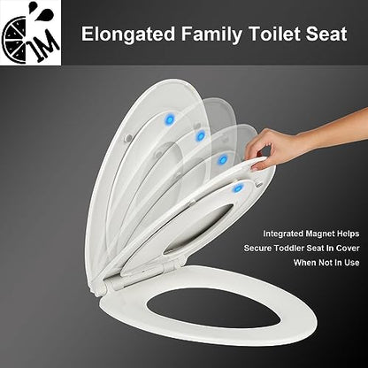 1M Family Toilet Seat, Patented Slow Close & Quick Releasing Technology, Anti-Wiggling, Easy to Install and Clean, Standard Round with Toddler Seat Built In (2 Pieces) - style: Round with Toddler Seat Built In