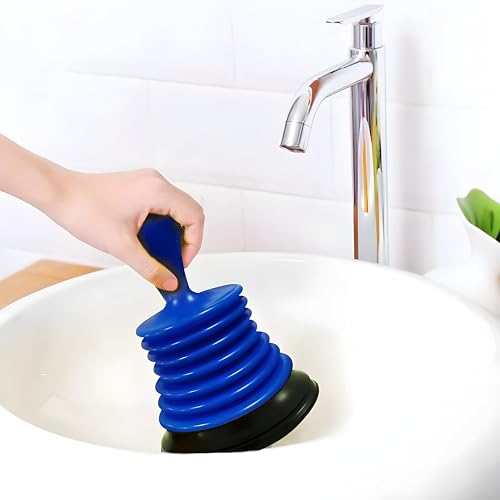 Mini Sink Plunger 2 Pack (Blue & Black), Powerful Bellows Clog Remover, Commercial Style Plumbing Tool for Kitchen & Bathroom Drains, Compact for Sink, Bathtub & Shower