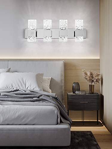 Modern LED Bathroom Vanity Light Fixtures Chrome Stainless Steel 4 Light Wall Sconces Over Mirror 28 Inch 40w Crystal Cool White 5800K Dimmable - color: Chrome, size: 4 lights