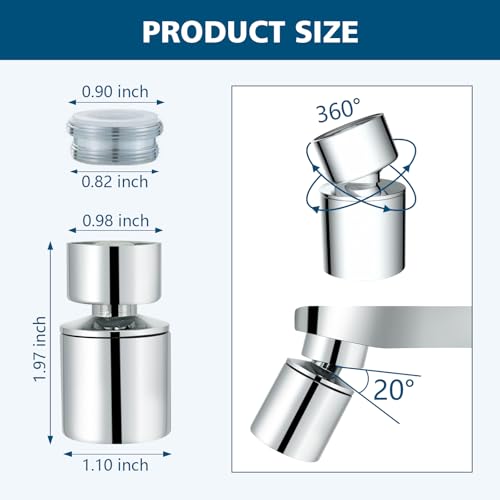 Swivel faucet aerator, 360° Swivel Kitchen Faucet Aerator, Dual-function 2-Flow Sprayer Faucet Head Replacement Kitchen Sink Faucet 55/64 inch Female Thread Faucet Extender (Chrome-1) - color: Chrome-1