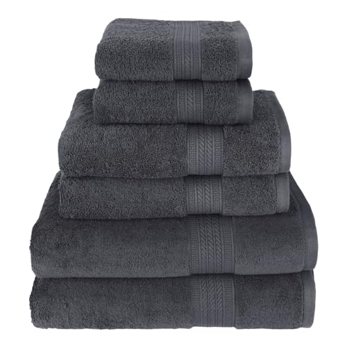 Kaufman - Luxury 100% Cotton Towels | 6 Piece Bath Towel Set | 2 Bath Towels (54 in x 30 in), 2 Hand Towels (16 x 28), 2 Washcloths (13 x 13) | Soft, Absorbent Towels for Bathroom - color: Steel, size: 6 Piece Towel Set