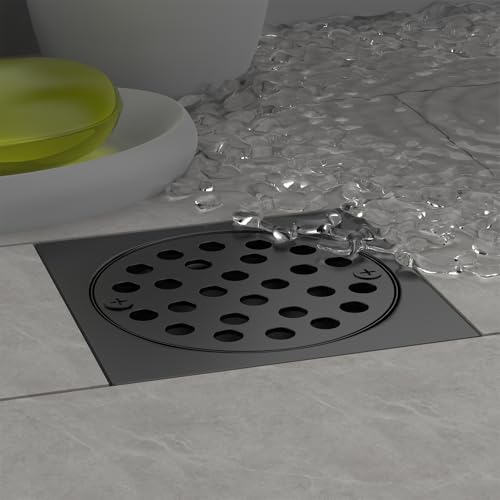 EXF 4 Inch Screw in Round Shower Floor Drain Cover, Stainless Steel Replacement Shower Drain Strainer Hair Catcher Matte Black - color: Black-round