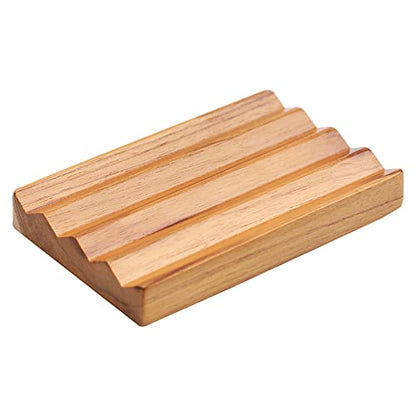 HTB Teak Wood Soap Dish for Shower,Non-Slip Soap Holder Bathroom | Wave Design Soap Saver Keep Soap Dry,Bar Soap Holder for Bathroom,Bathtub,Sponge Holder for Kitchen Sink - color: 1pcs