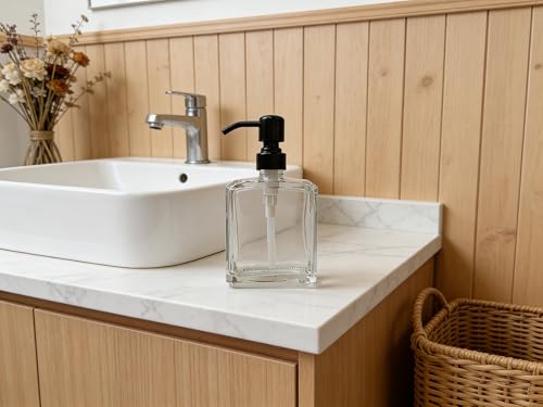 Square Clear Glass Dish Soap Dispenser, Antique Refillable Hand Soap Dispenser with Rust Proof Black Stainless Steel Pump, 13.5 oz Lotion Dispenser for Bathroom Vanity, Kitchen Countertop - color: Black, size: 13.5oz-Square