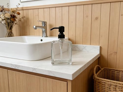 Square Clear Glass Dish Soap Dispenser, Antique Refillable Hand Soap Dispenser with Rust Proof Black Stainless Steel Pump, 13.5 oz Lotion Dispenser for Bathroom Vanity, Kitchen Countertop - color: Black, size: 13.5oz-Square