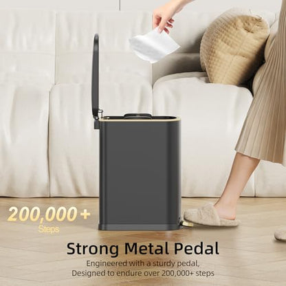 KSSKSS 2.6 Gallon/10L Slim Stainless Steel Bathroom Trash Can with Soft Close Lid, for Narrow Spaces,Bathroom, Bedroom (Black) - color: Black