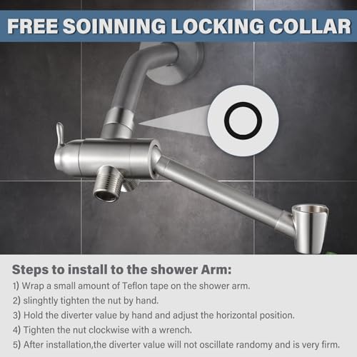 All Metal Shower Diverter Valve with Handshower Holder, YDmeet Upgraded 3 Way Shower Head Diverter for Handheld and Fixed Rain Showerhead, Universal G1/2 shower Diverter Bathroom Part, Brushed Nickel - color: Nickel Brushed