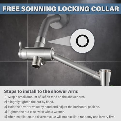 All Metal Shower Diverter Valve with Handshower Holder, YDmeet Upgraded 3 Way Shower Head Diverter for Handheld and Fixed Rain Showerhead, Universal G1/2 shower Diverter Bathroom Part, Brushed Nickel - color: Nickel Brushed