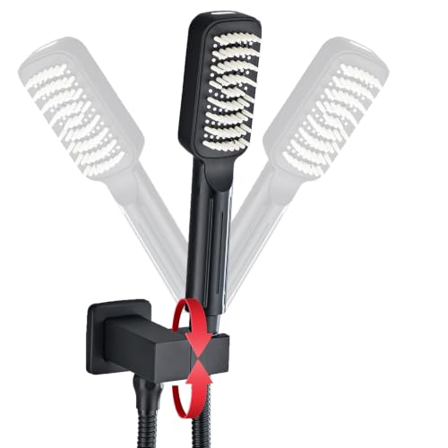 Matte Black High Pressure Handheld Shower Head, Wide Face Hand Held Showerhead with Hose and Bracket, Built-in Power Wash Jet Spray, Detachable Shower Head Set - color: Matte Black (Standard - Wide)