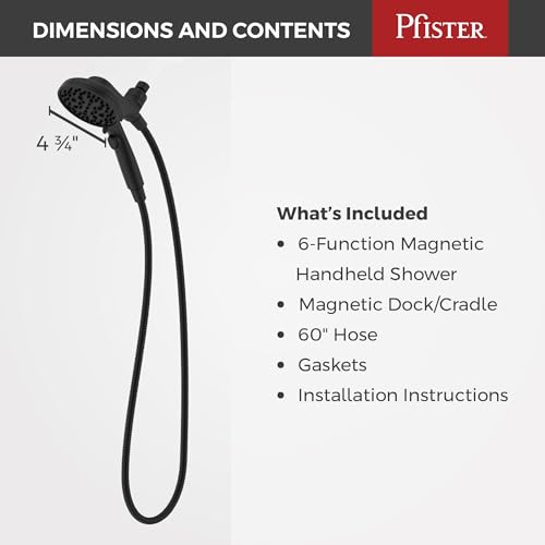 Pfister HydroFuse Handheld Shower Head, Hose Included, Magnetic Docking, 6-Function, 1.75 GPM, Spot Defense Matte Black Finish, 016WS2HFM01SDB - color: Spot Defense Matte Black, size: 1.75 GPM
