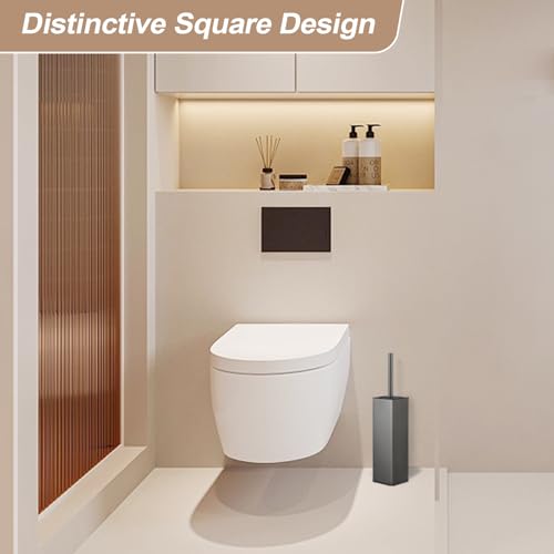 BGL Standing Toilet Brush and Holder GunGrey Aluminium Toilet Bowl Cleaner Brush and Holder for Bathroom Storage and Organization, Square Design Sturdy and Space Saving - color: Gungrey