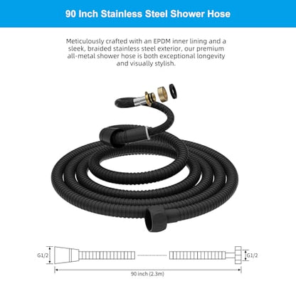 Hibbent All Metal Shower Hose, 90 Inch Stainless Steel Extra Long Shower Hose Replacement, Anti-Twist Flexible Bathroom Handheld Shower Head Hose Extension with Brass Insert & Nut, Matte Black - color: Matte Black, size: 90 Inch