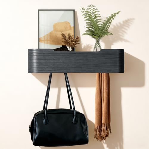 Coat Rack Wall Mount with Shelf Entryway Shelf Modern Key Holder Hanger Wall Shelves with Hidden Hooks for Hanging Towels Coats Hats Bags for Hallway Bathroom Bedroom(Black, 4 Hooks) - color: Black, size: 4 hooks