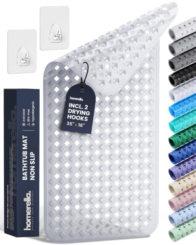 homerella Bathtub Mat Non Slip 35x16 Shower Mat Non Slip Anti Mold BPA Free | Mildew Resistant, Machine Washable, Extra Long Tub Mat, Shower Mats for Inside Shower, Bath Mat for Tub Non Slip EU Certified - color: Clear, size: 35" x 16" (Rectangular)
