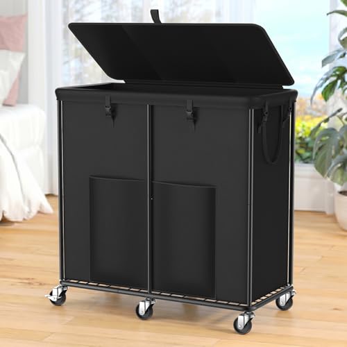 80 GAL Laundry Hamper with Lid & Wheels, Rolling Laundry Basket with Bag | Sturdy Metal Frame | Laundry Bag with Handles| Large & Tall Clothes Hampers for Laundry Room, Bedroom, Dorm, Bathroom-Black - color: Black, size: 80GAL