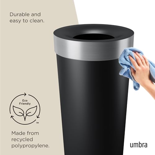 Umbra Vento Kitchen Trash Can, Open Top Bin, 16.5 Gallon, Black/Nickel | Brushed metal accents, bag concealing design, easy wipe clean, fits home and office, durable plastic - color: Black/Nickel