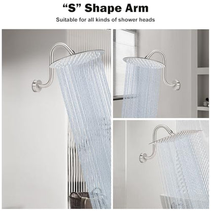 NearMoon S Shaped Shower Head Riser Arm, Shower Extender Arm with Flange, Standard 1/2" Connection- Bathroom Accessory (8 Inch, Brushed Nickel) - color: Brushed Nickel, style: 8 Inch
