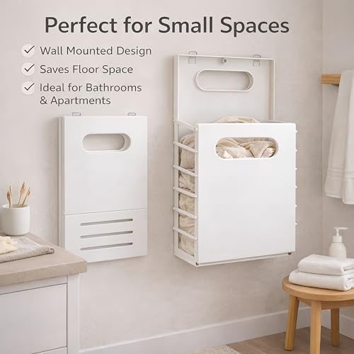 Wall Mounted Laundry Basket, Foldable Slim Hamper for Small Spaces | For socks, underwear and light clothes in RVs, dorms and bathrooms