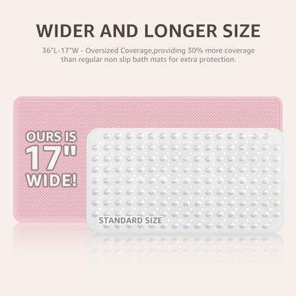 OTHWAY Bathtub Mat Non Slip, Extra Long Rubber Bath Mat for Tub, Machine Washable Shower Anti Slip Mat with 332 Strong Suction Cups (Pink, 36" x 17") - color: Pink, size: 36" x 17" (Rectangular)