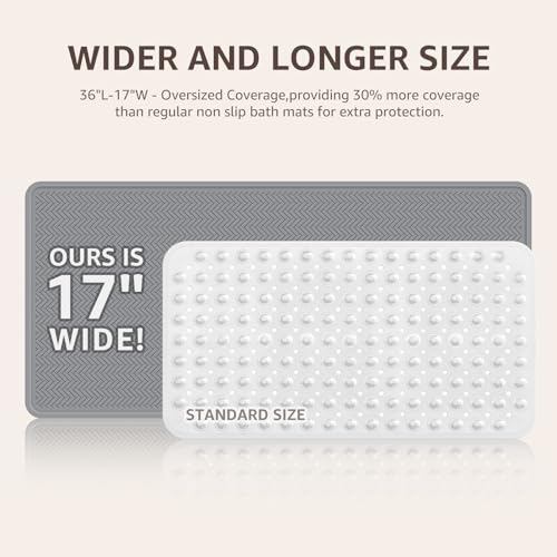 OTHWAY Bathtub Mat Non Slip, Extra Long Rubber Bath Mat for Tub, Machine Washable Shower Anti Slip Mat with 332 Strong Suction Cups (Grey, 36" x 17") - color: Grey, size: 36" x 17" (Rectangular)