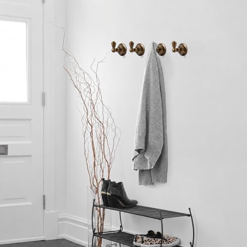 4 Pack 2-3/4inch Antique Brass Robe Hooks | Solid Zinc Alloy | Wall Mounted | Coat Hooks | Hooks Wall Mounted Robe Hooks | For organization in bathrooms entrances. - color: Antique Brass