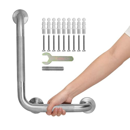 Angled Shower Grab Bar, 12x16 Inch Stainless Steel Bathroom Grab Bar, 1.25" Diameter L-Shaped Brushed Nickel Grab Bars for Bathtubs and Showers, Handicap Shower Grab Bar for Seniors Elderly - size: 12x16 Inch