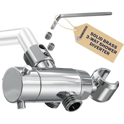 HammerHead Showers Solid Metal 3-Way Shower Diverter Valve with Shower Head Holder, Universal Splitter for Handheld Spray Wand and Rain Showerhead, Chrome - color: Polished Chrome
