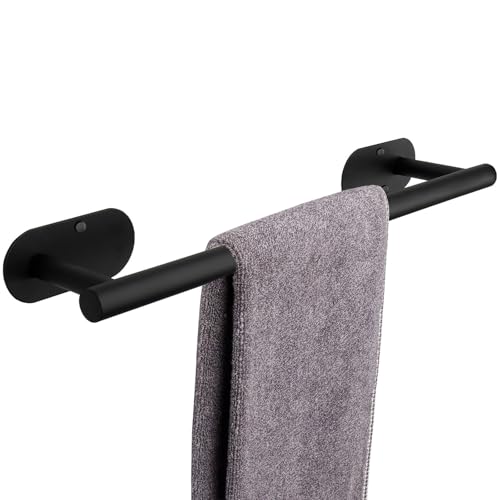 TocTen Self Adhesive Bathroom Towel Bar, Stick Towel Rack for Bathroom, Rustproof Stainless Steel Bath Towel Holder No Damage, Easy to Install Drill Free Towel Rod for Bathroom (Matte Black, 16 Inch) - color: Matte Black, size: 16 Inch